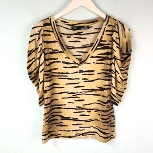 Love Moschino tiger print puff sleeve V-neck top